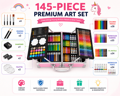 145-Piece Unicorn Art Set for Kids