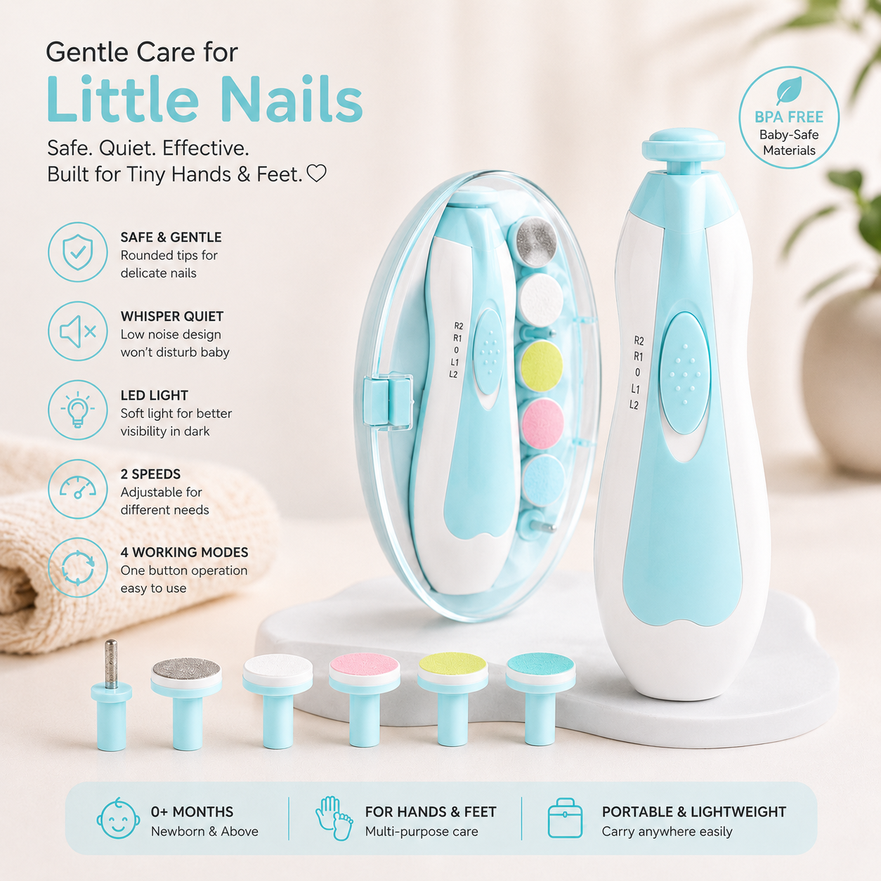 SafeTrim – Painless Electric Baby Nail Trimmer & Filer Set